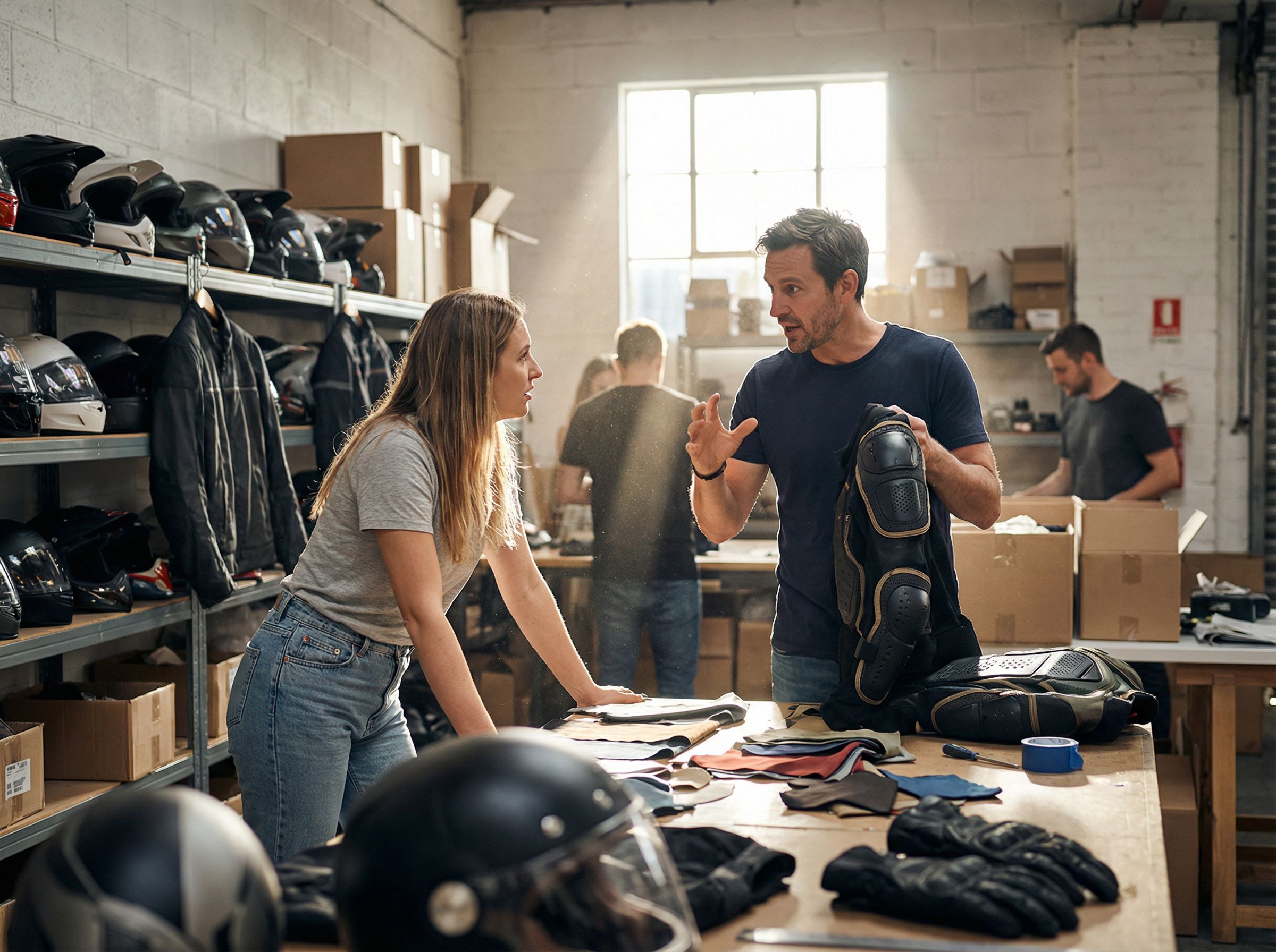 A motorcyclist in protective gear practicing riding skills in an open outdoor area.